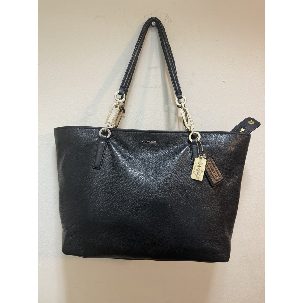 COACH 26769 Madison Black Pebbled Leather Tote Bag, Gold Tone Hardware, 2 TAGS